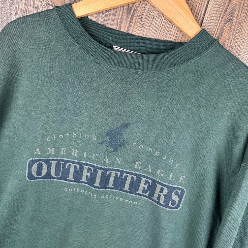 American Eagle Outfitters Sweatshirt Vintage 90s Forest Green Graphic Crewneck L